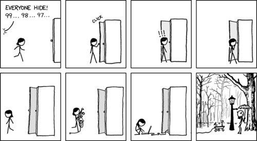 In a recreation of the classic scene from&nbsp;The Lion, the Witch and the Wardrobe, a female child ducks into a closet during a game of hide-and-seek, only to discover a portal to a fantasy world called Narnia.
In a not-so-surprising-anymore twist, geek culture is injected into the classic plot-line when the young girl sends an unmanned probe (of her own making) into the portal instead of exploring it herself. In the last panel we see the probe &ldquo;meeting&rdquo; the faun Mr. Tumnus, a humorous contrast and combination of childhood memories with modern technology that is sure to delight the average reader.